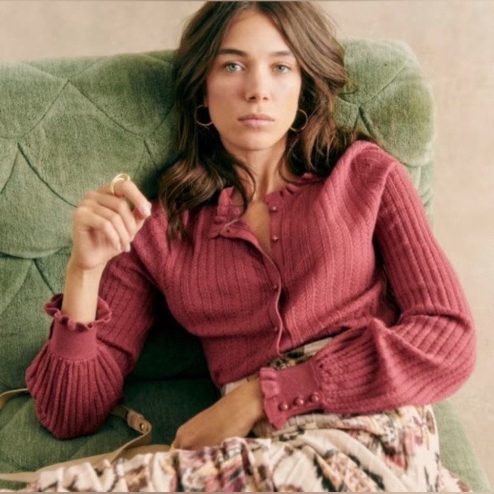 Sezane Louis Pink Knit Cardigan Size M - Picture 2 of 11
